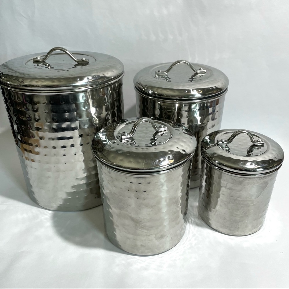ODI Hammered Stainless Steel sugar flour food Canisters 4-Piece Set